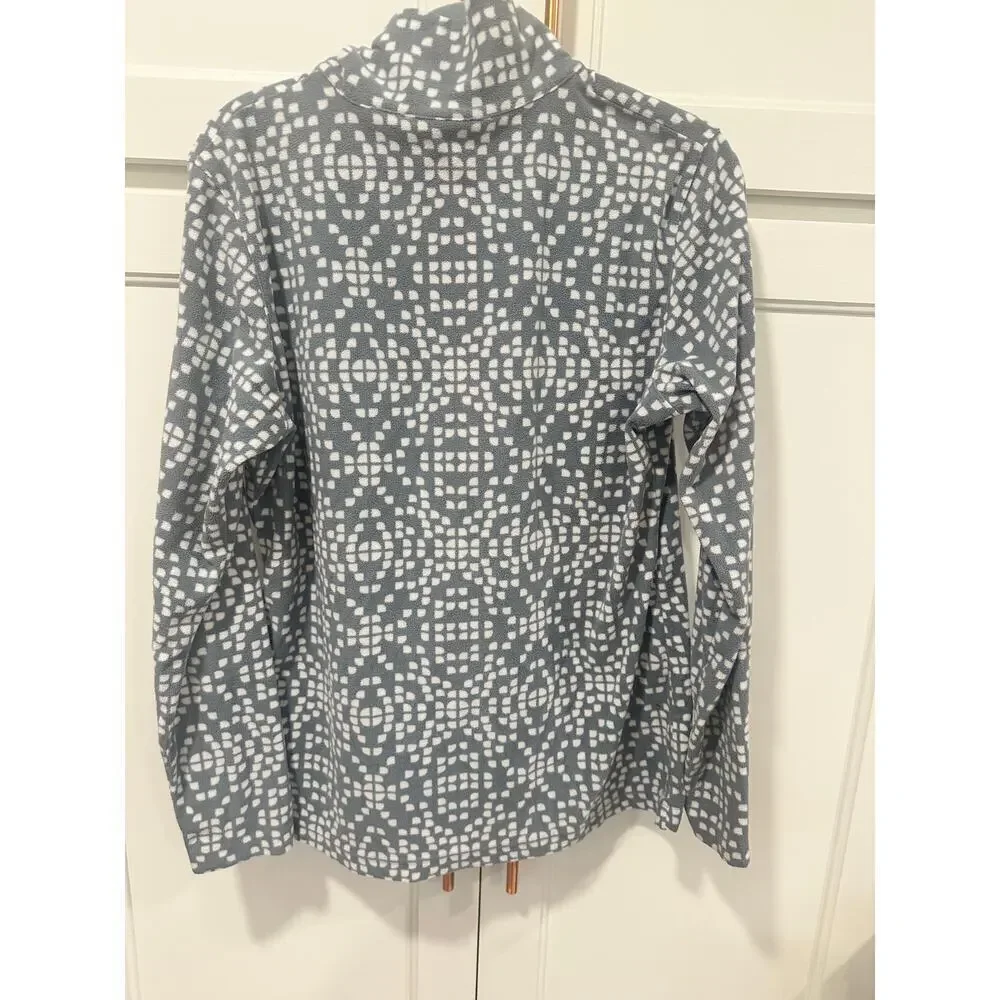 Columbia 1/4 zip fleece pullover jacket  geometric grey/white women size large